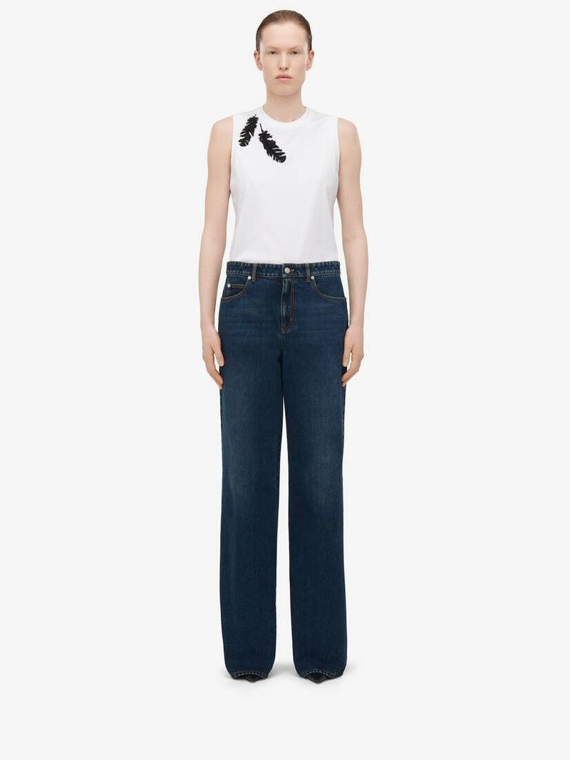 Alexander McQueen o1srvl11e0326 Feather Embroidery Tank Top in Optical White Size XL / US 12-14 / IT 48-50 - 2 Thumbnail