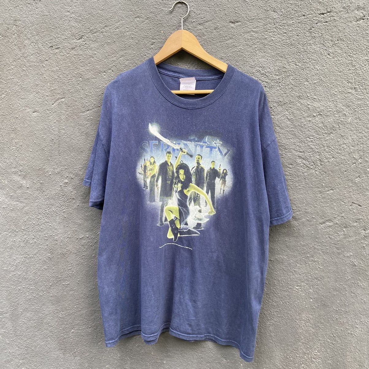 image of Thrashed Faded Vintage Y2K Serenity Sci-Fi Action Movie Tee in Navy, Men's (Size XL)