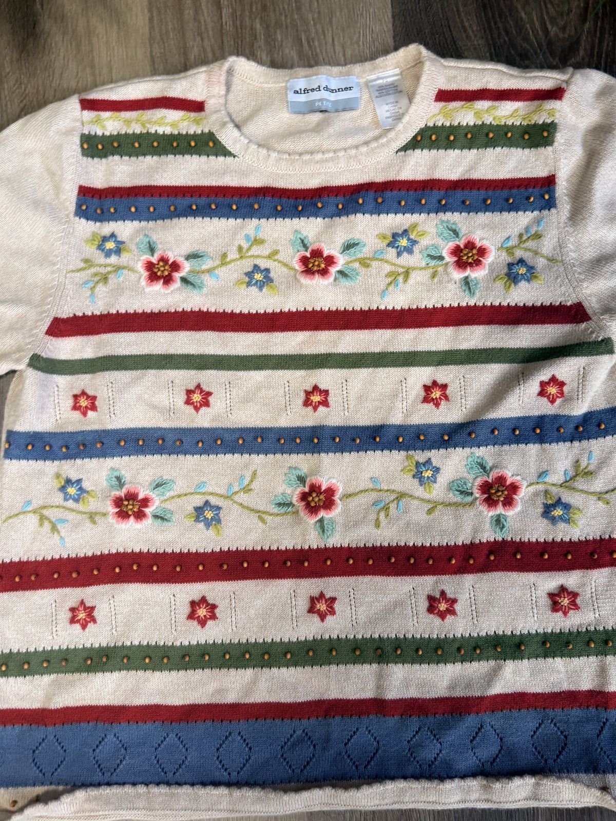 Vintage Vintage 90s Alfred Dunner Knit Top Petite Floral Shirt Women Size S / US 4 / IT 40 - 2 Thumbnail