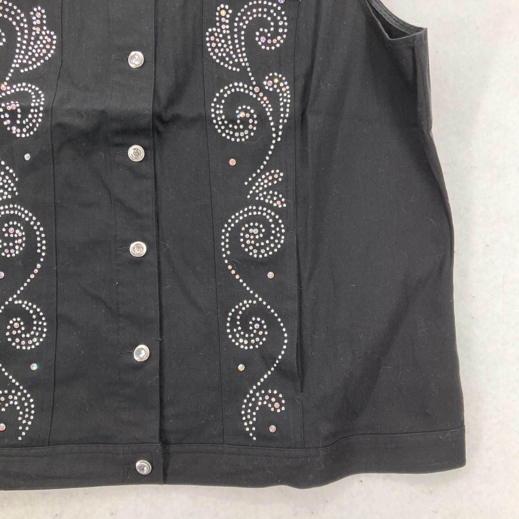 Quacker Factory Quacker Factory Black Twill Vest 1X Rhinestone Embellished Button Front Western Size XL / US 12-14 / IT 48-50 - 3 Thumbnail
