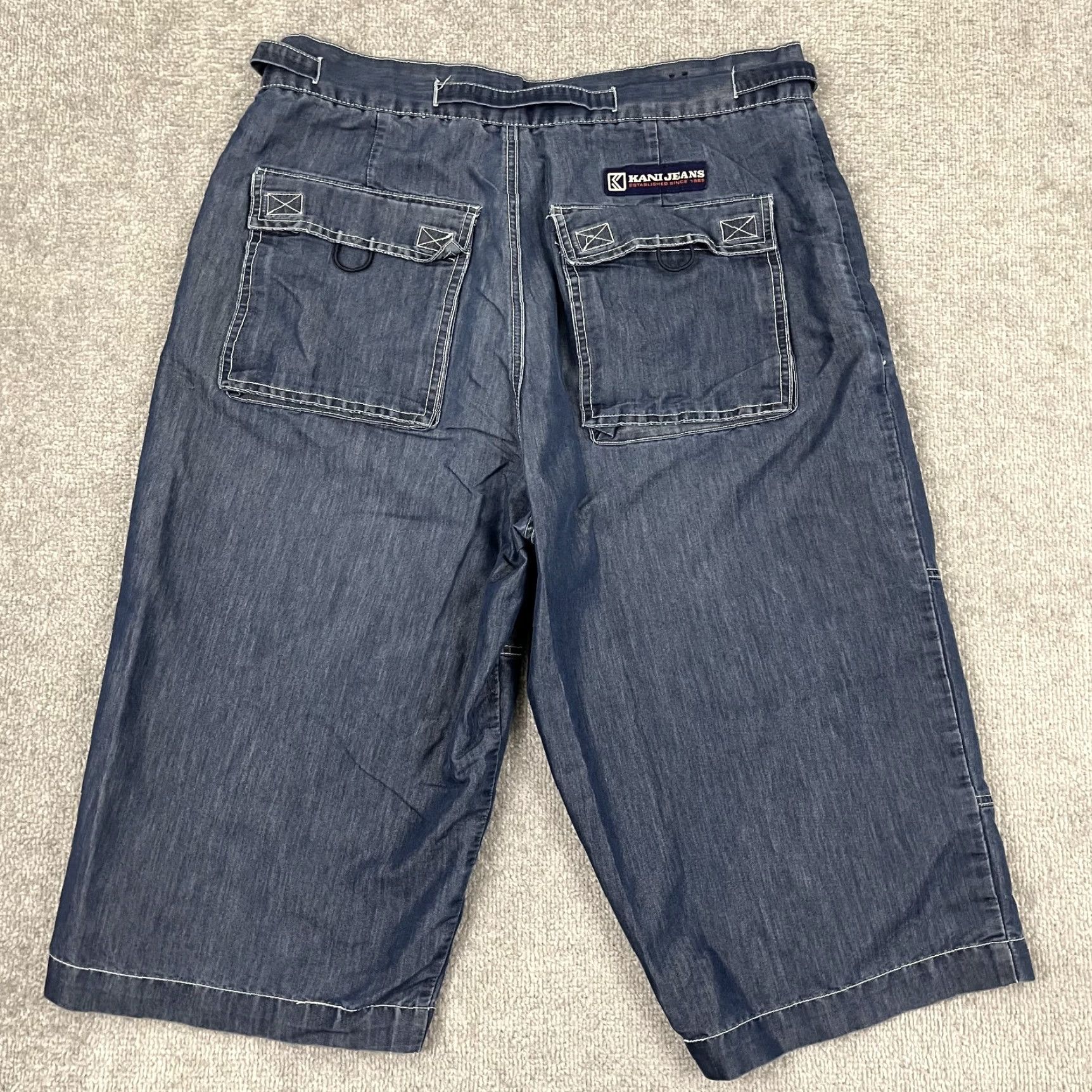 Vintage Kani VTG Jean Shorts Jort Mens 34 / 18" Chambray Blue Wide Leg Cargo Hip Hop Y2K Size US 34 / EU 50 - 2 Thumbnail
