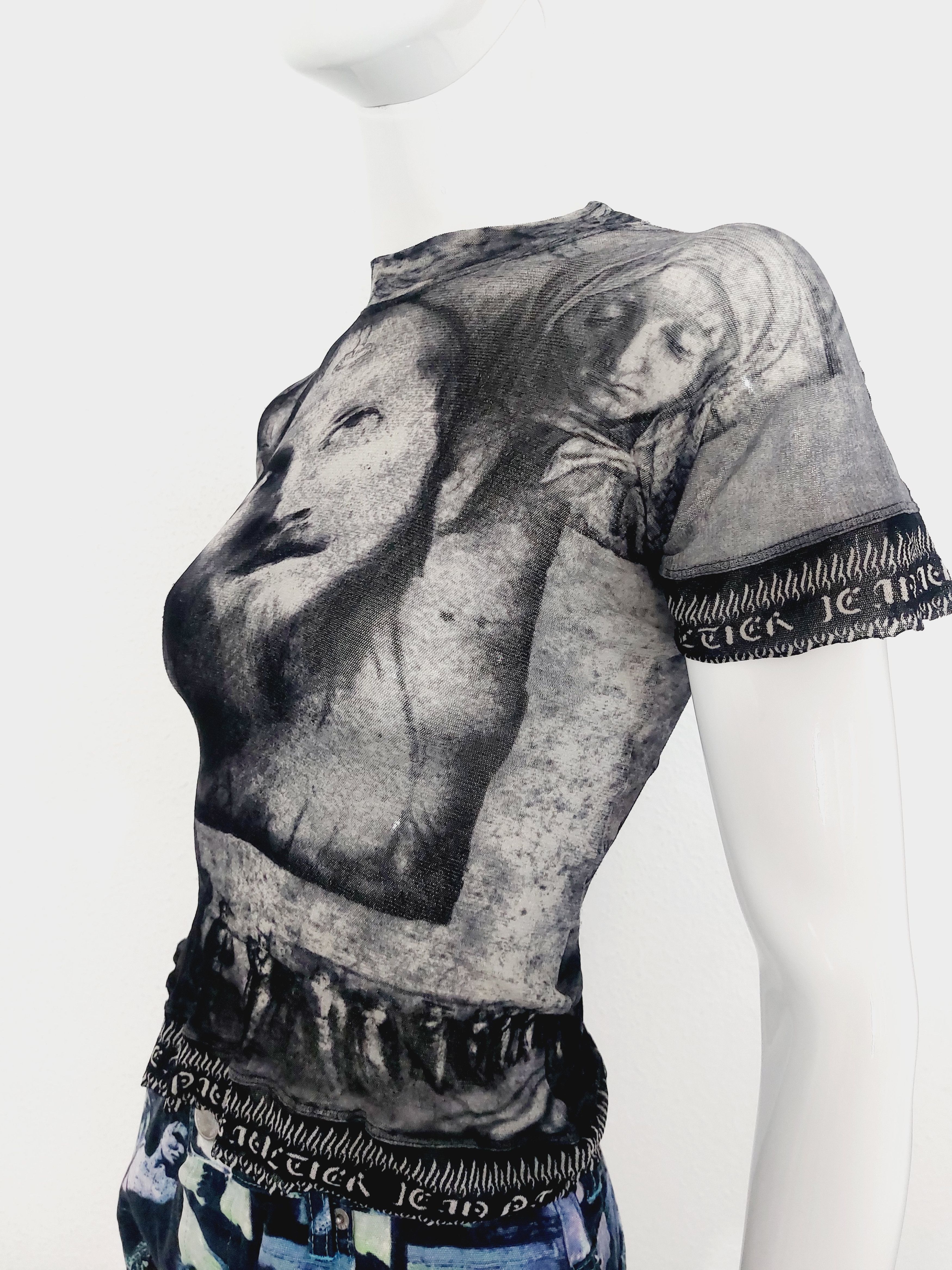 Jean Paul Gaultier Jean Paul Gaultier 1998 Jesus Christ Mesh Face Top T-Shirt Size US M / EU 48-50 / 2 - 10 Thumbnail
