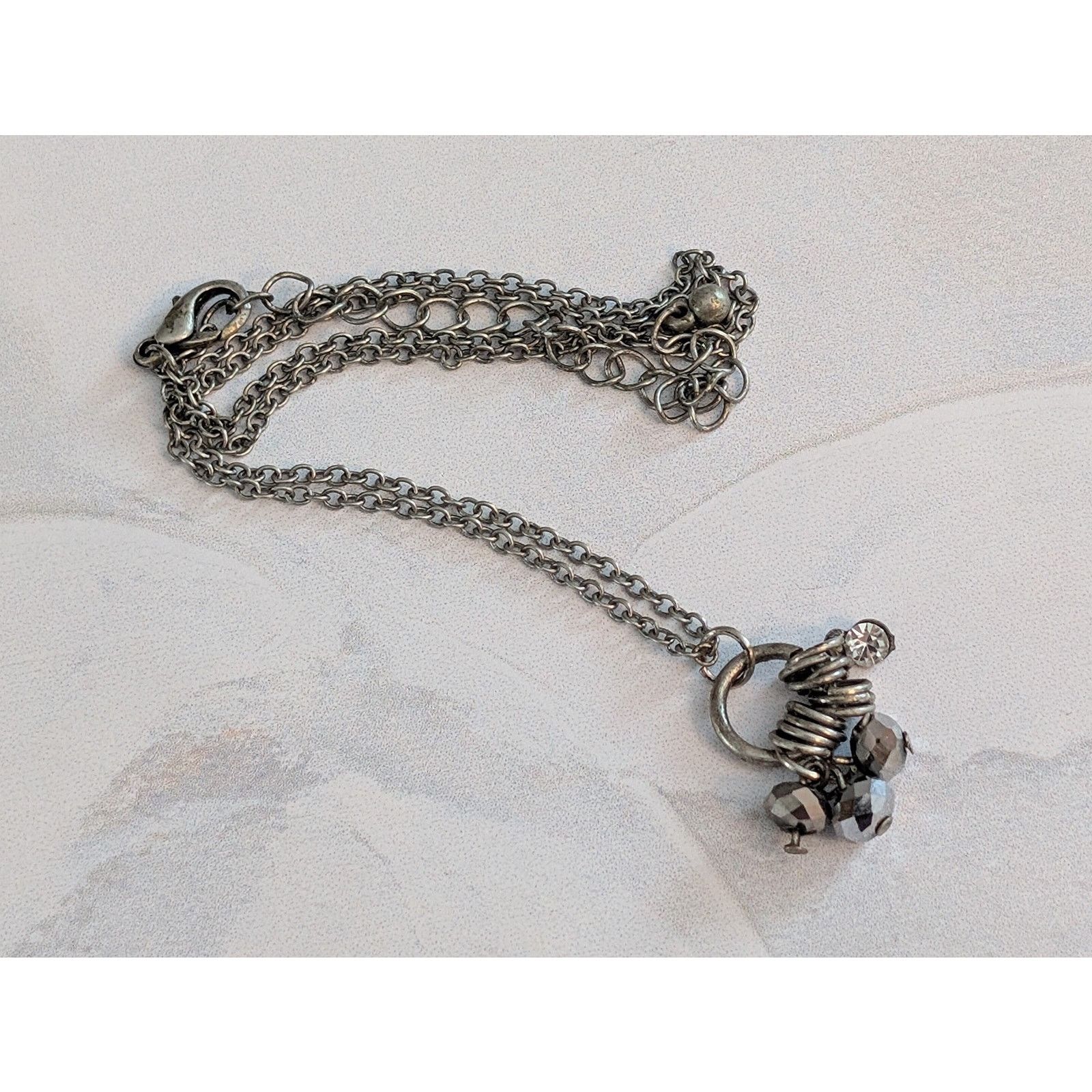 Vintage VTG 16" Silver-Tone Rhinestone & Marcasite Pendant Necklace Size ONE SIZE - 4 Thumbnail