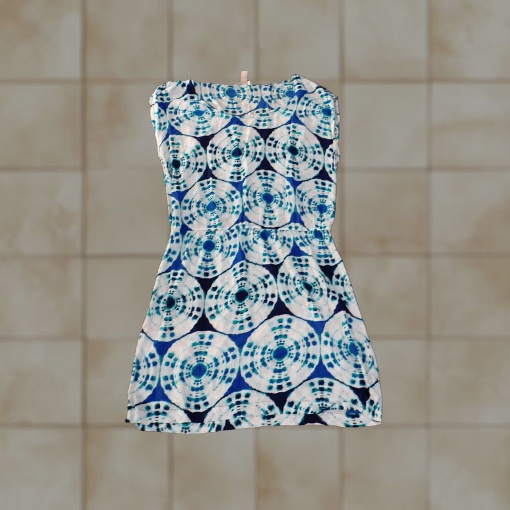 Banana Republic Banana Republic Dress A-Line Blue Womens L Sleeveless Geometric Mock Neck Knee Length Stretch Knit Polyester Spandex Casual Summer Womens Size L / US 10 / IT 46 - 1 Thumbnail