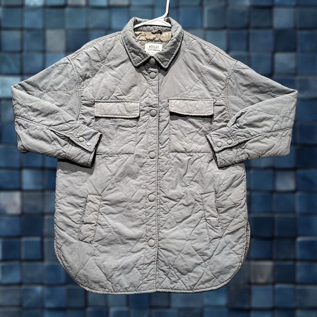 Vintage Ashley Jacket Women L Gray Quilted Insulated Snap Up Military Style Mid-Length Size L / US 10 / IT 46 - 1 Thumbnail
