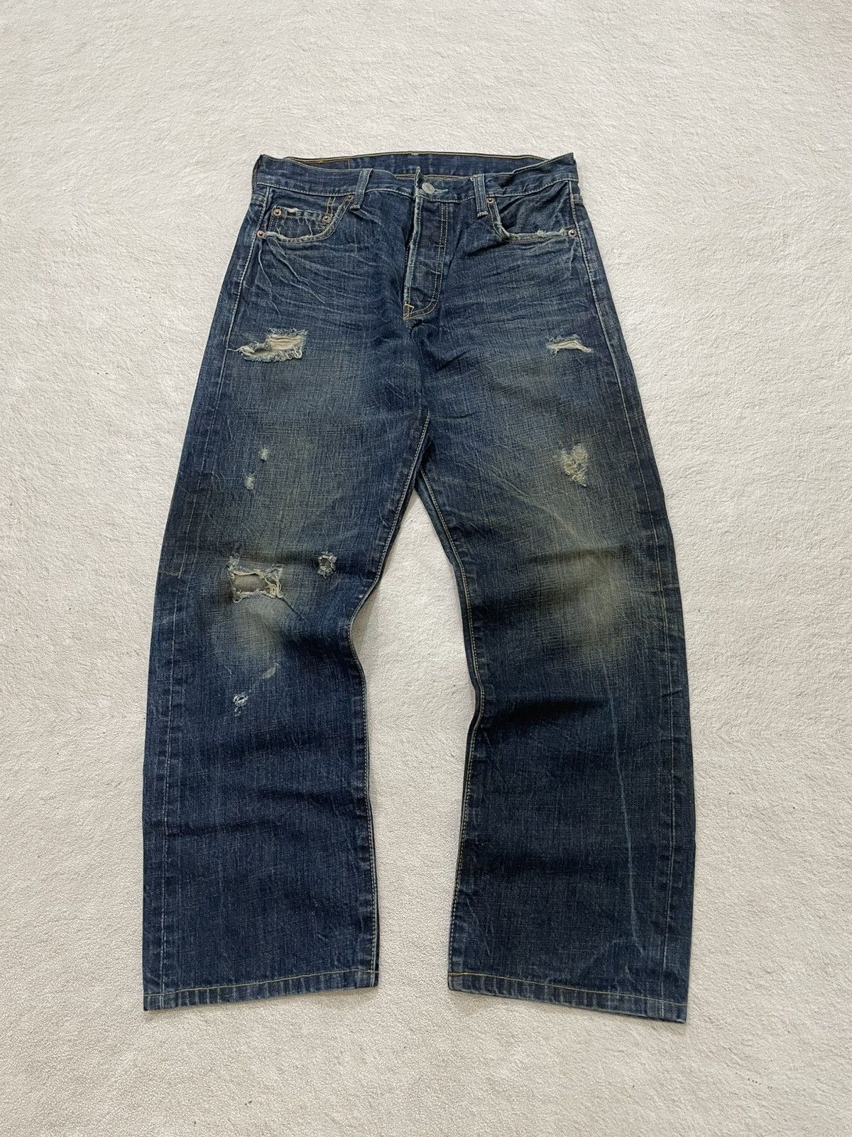 Japanese Brand 00s Kapital 501 Mudwash Raw Denim Ripped Jeans Y2K Hysteric Size US 30 / EU 46 - 1 Thumbnail
