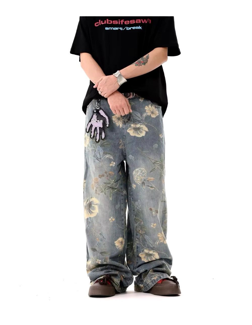 Japanese Brand × Vintage Streetwear Flower Printed Loose Jeans Size US 33 - 3 Thumbnail