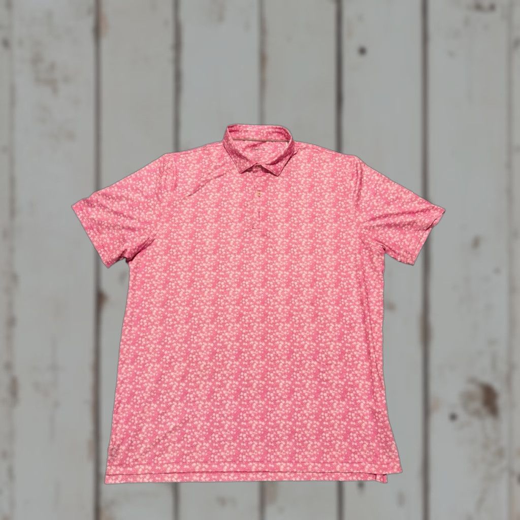 johnnie-O Johnnie O Polo Shirt Mens XL Pink Floral Print Short Sleeve Golf Stretch Size US XL / EU 56 / 4 - 1 Thumbnail