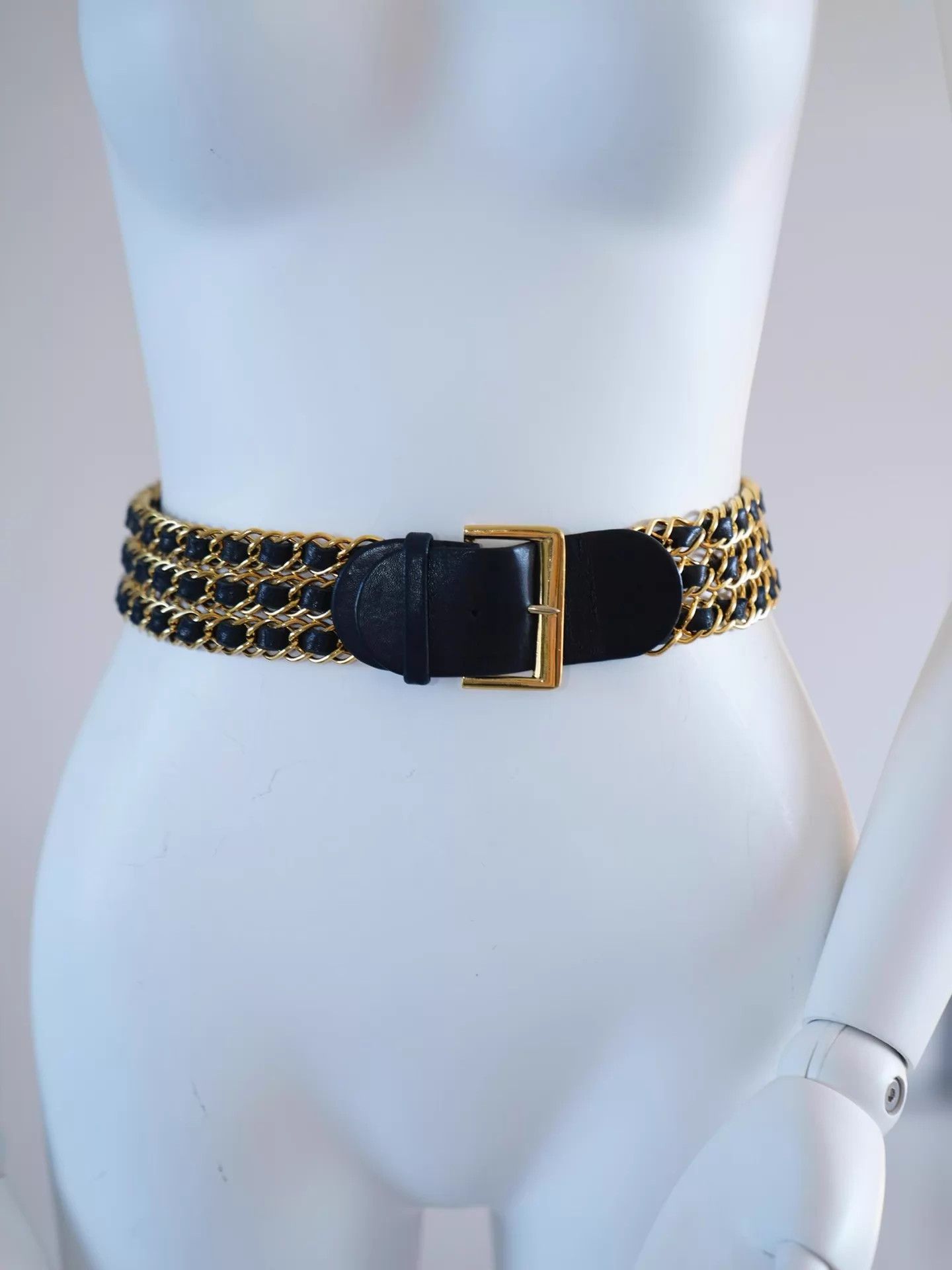 Chanel Chanel Vintage Runway 3-Layer Black Gold Leather Belt Size ONE SIZE - 3 Thumbnail
