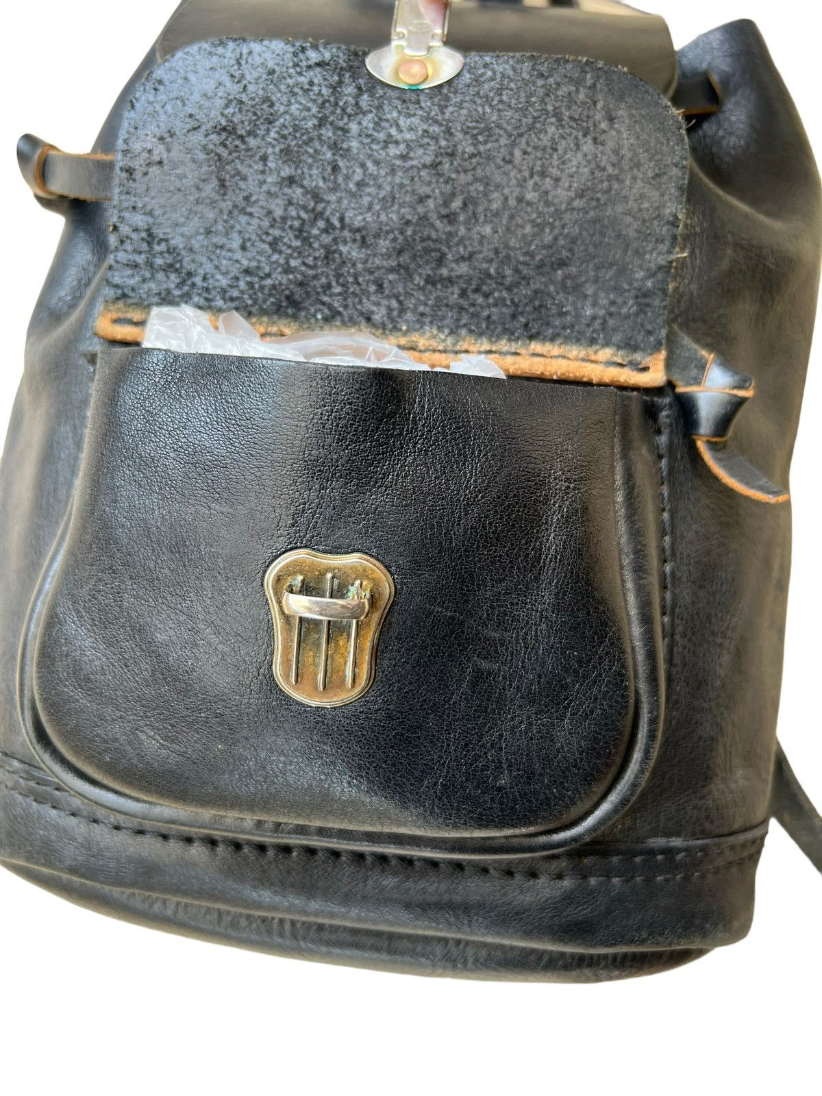Leather Vintage HERZ Japan Patina Black Leather Mini Backpack Size ONE SIZE - 17 Thumbnail