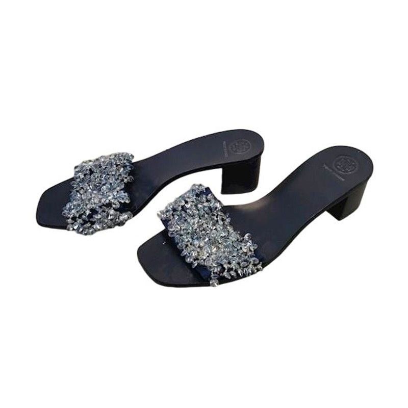 Tory Burch Tory Burch Navy Crystal Embellished Block Heel Slide sz 10 Size US 10 / IT 40 - 3 Thumbnail