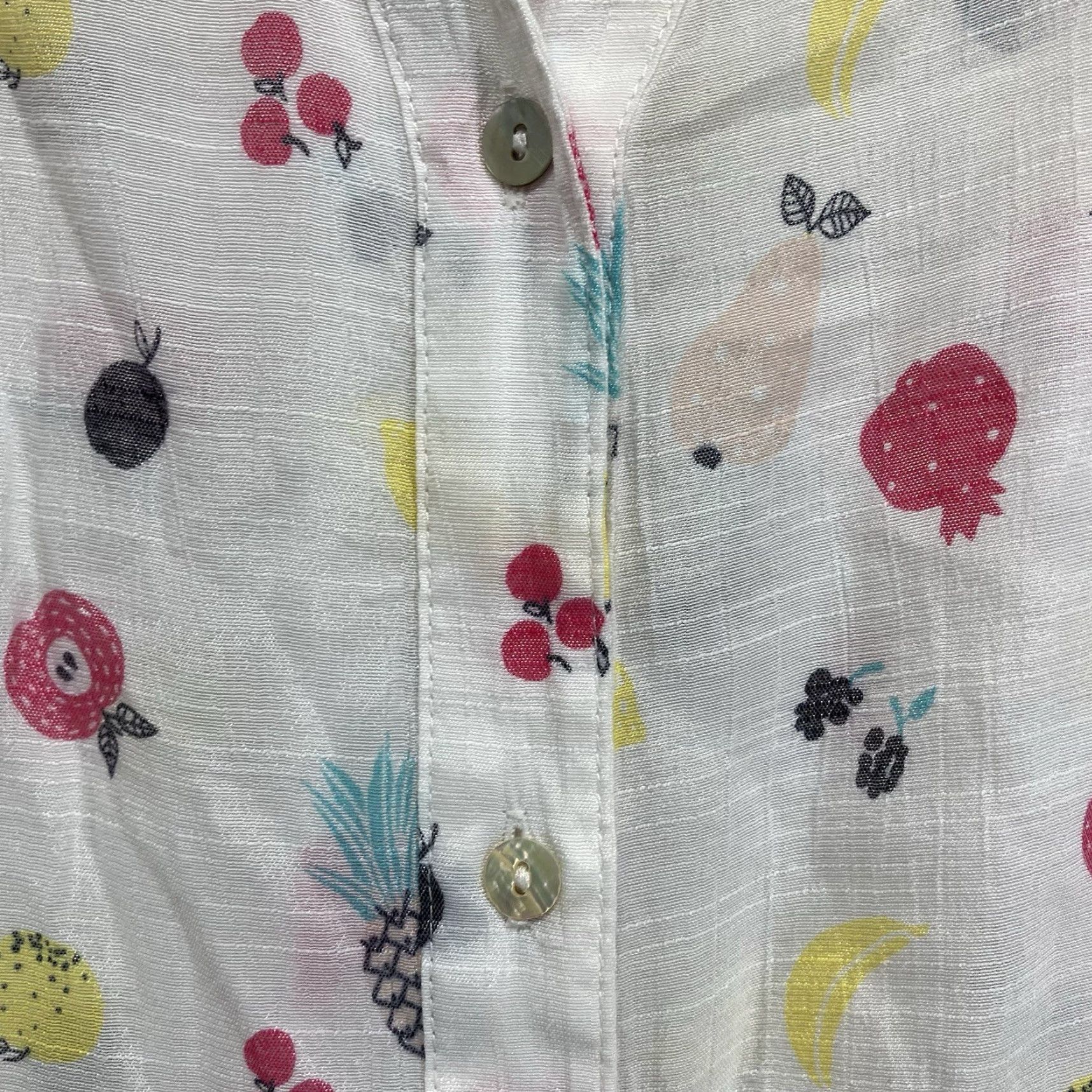 Vintage Hope & Harlow Women's Shirt Tunic L White Floral Fruit Pattern Button-Up Sheer Lightweight Summer Spring Casual Womens Size L / US 10 / IT 46 - 6 Thumbnail