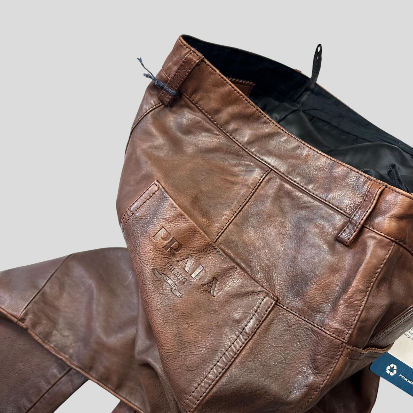 Prada Prada Milano 00’s Embossed Logo Leather Biker Trousers IT48 Size US 32 / EU 48 - 7 Thumbnail