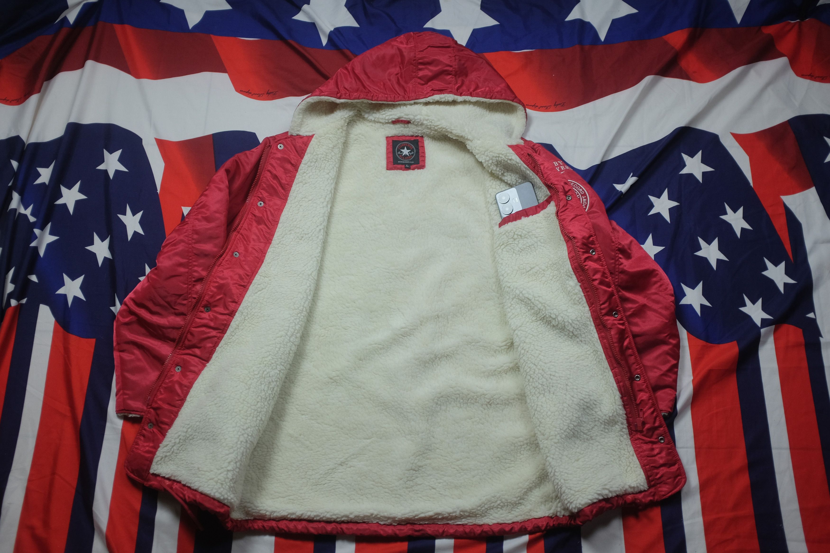Converse Converse Bombers Sherpa Lining Hoodie Big Logo Jacket Red Size US L / EU 52-54 / 3 - 3 Thumbnail
