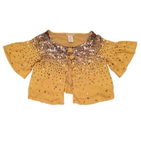 Other LaROK Metallic Sequin Yellow Cardigan Sweater Size L / US 10 / IT 46 - 2 Thumbnail