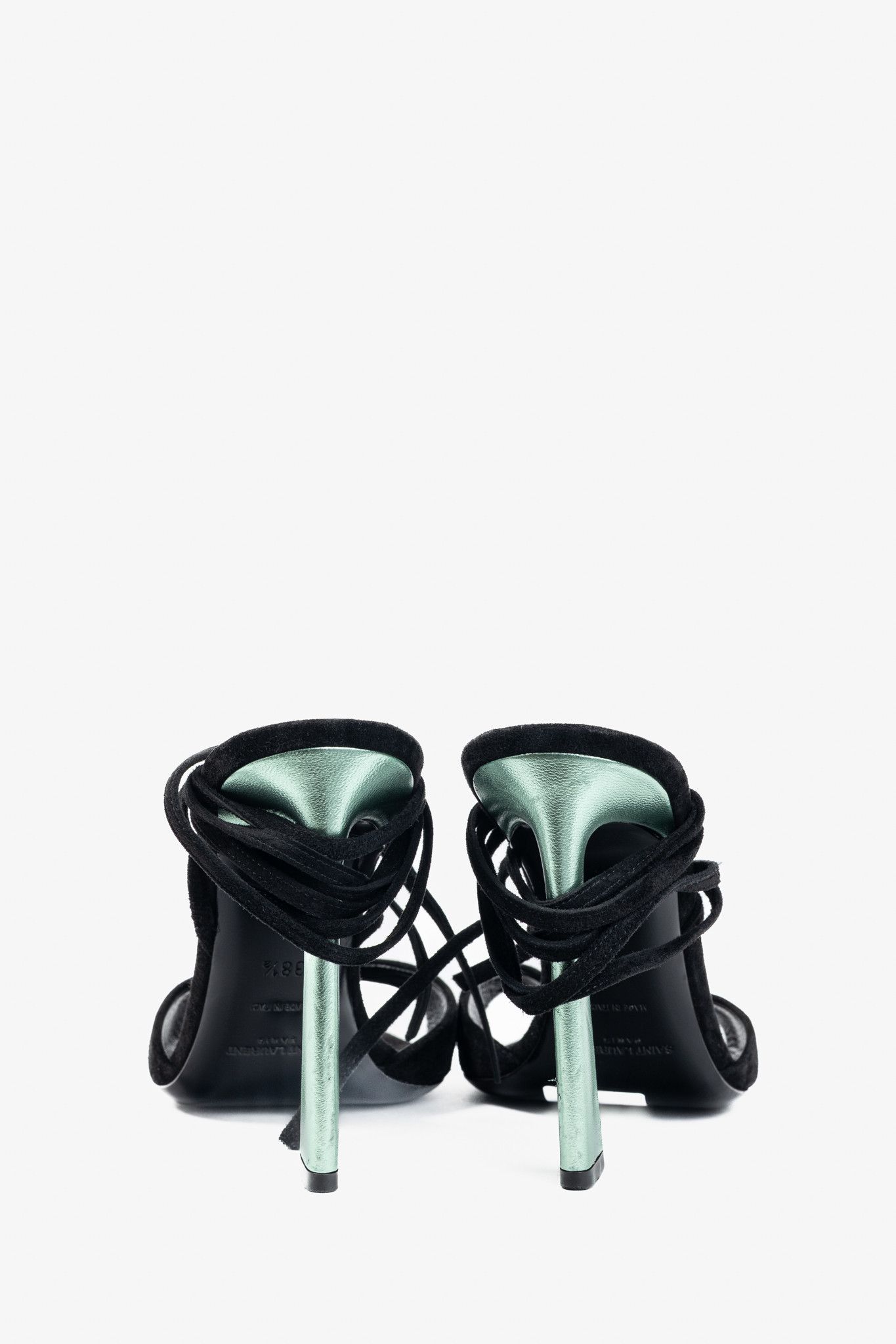 Saint Laurent Paris Saint Laurent Paz Black Suede Lace-Up Green-Heeled Sandals Size US 8 / IT 38 - 3 Thumbnail
