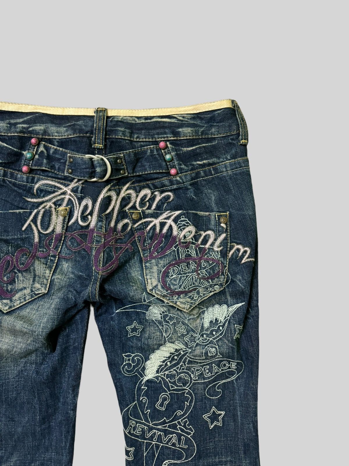 Hysteric Glamour × Japanese Brand Flared Red Pepper Embroidery Rare Design Denim Jeans Size US 28 / EU 44 - 11 Thumbnail