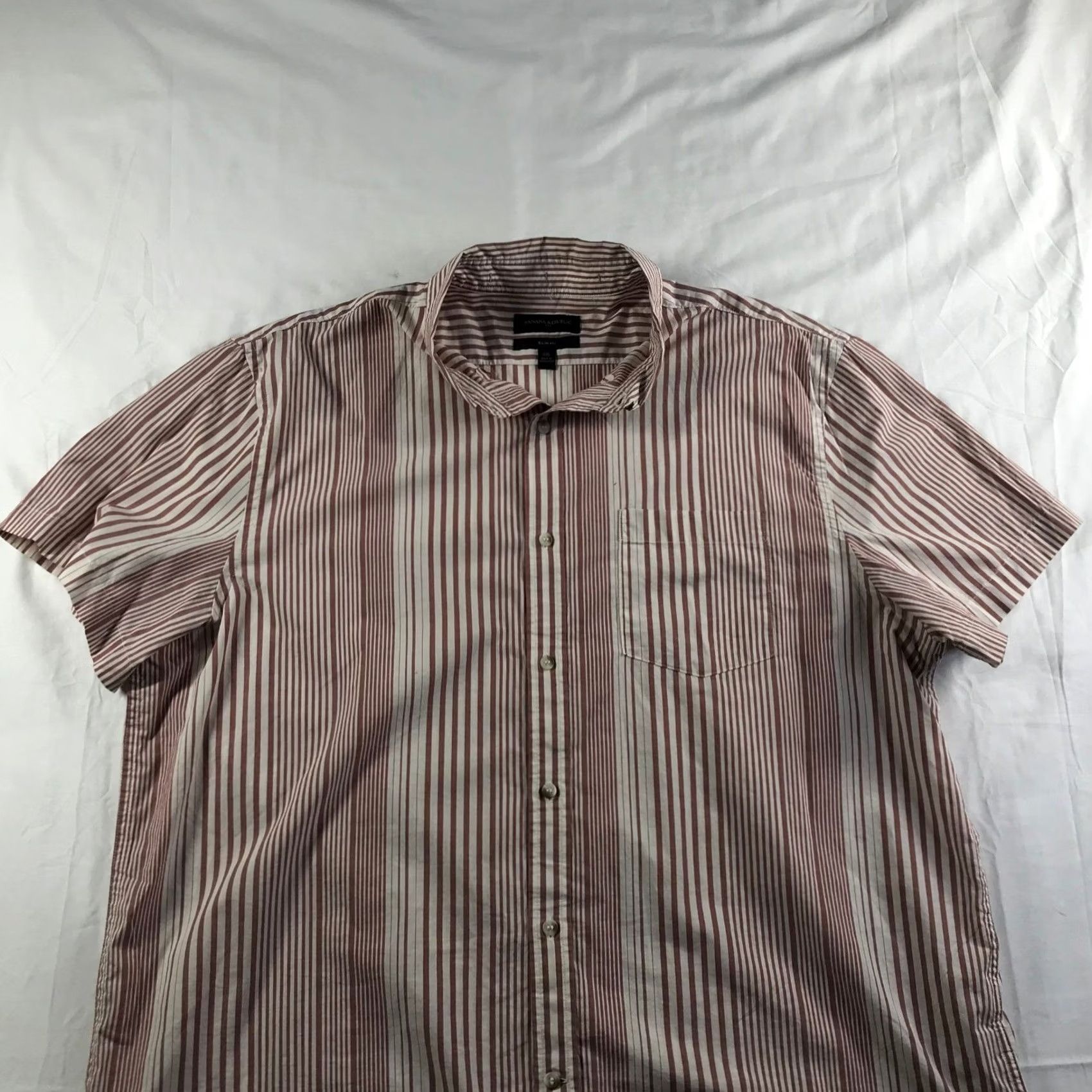 Banana Republic Banana Republic Men Big 2X Slim Short Sleeve Striped Button Down Shirt Red White Size US XXL / EU 58 / 5 - 6 Thumbnail