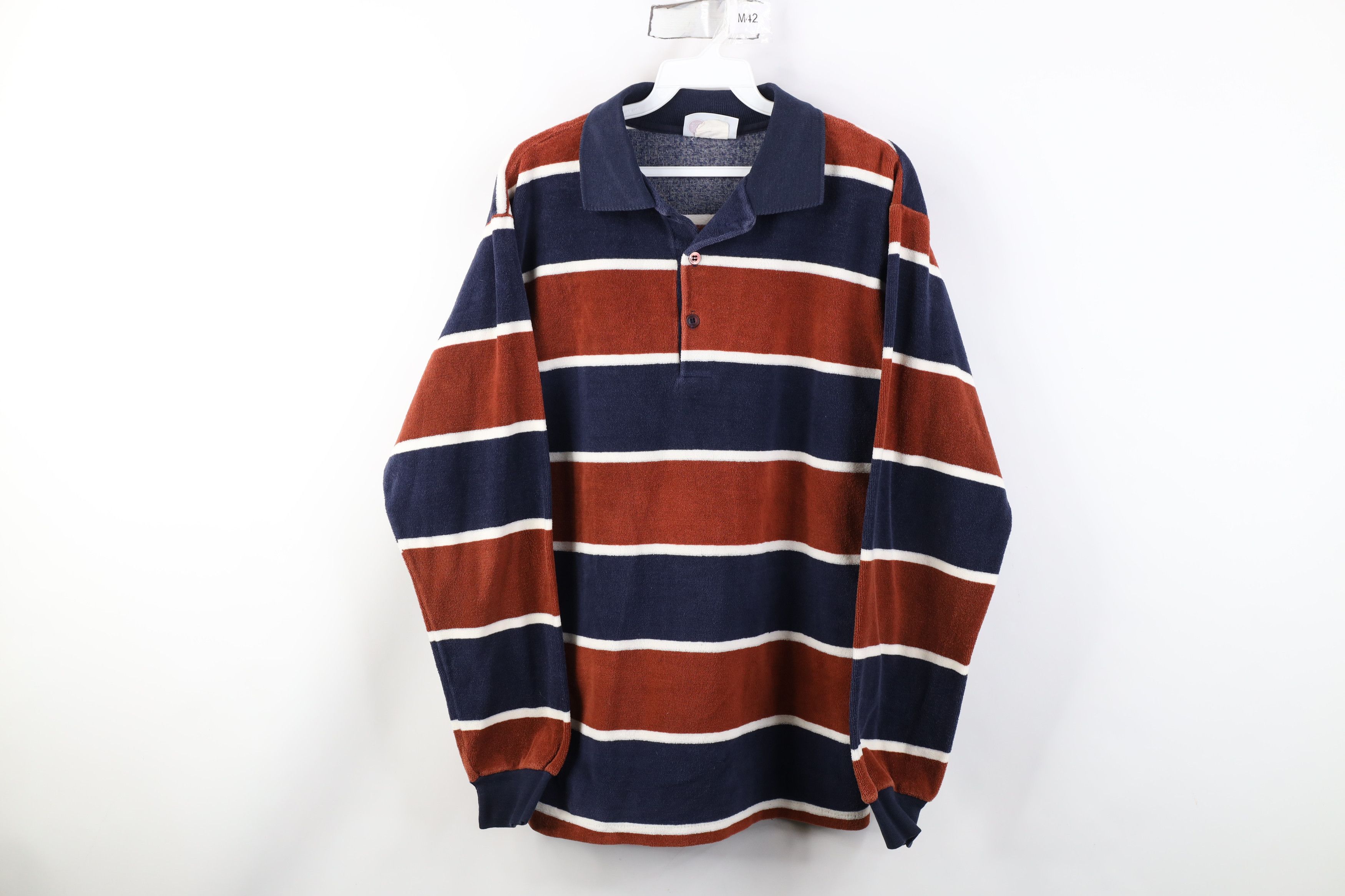 Vintage Vintage 70s Streetwear Terry Cloth Long Sleeve Rugby Polo Size US L / EU 52-54 / 3 - 1 Thumbnail