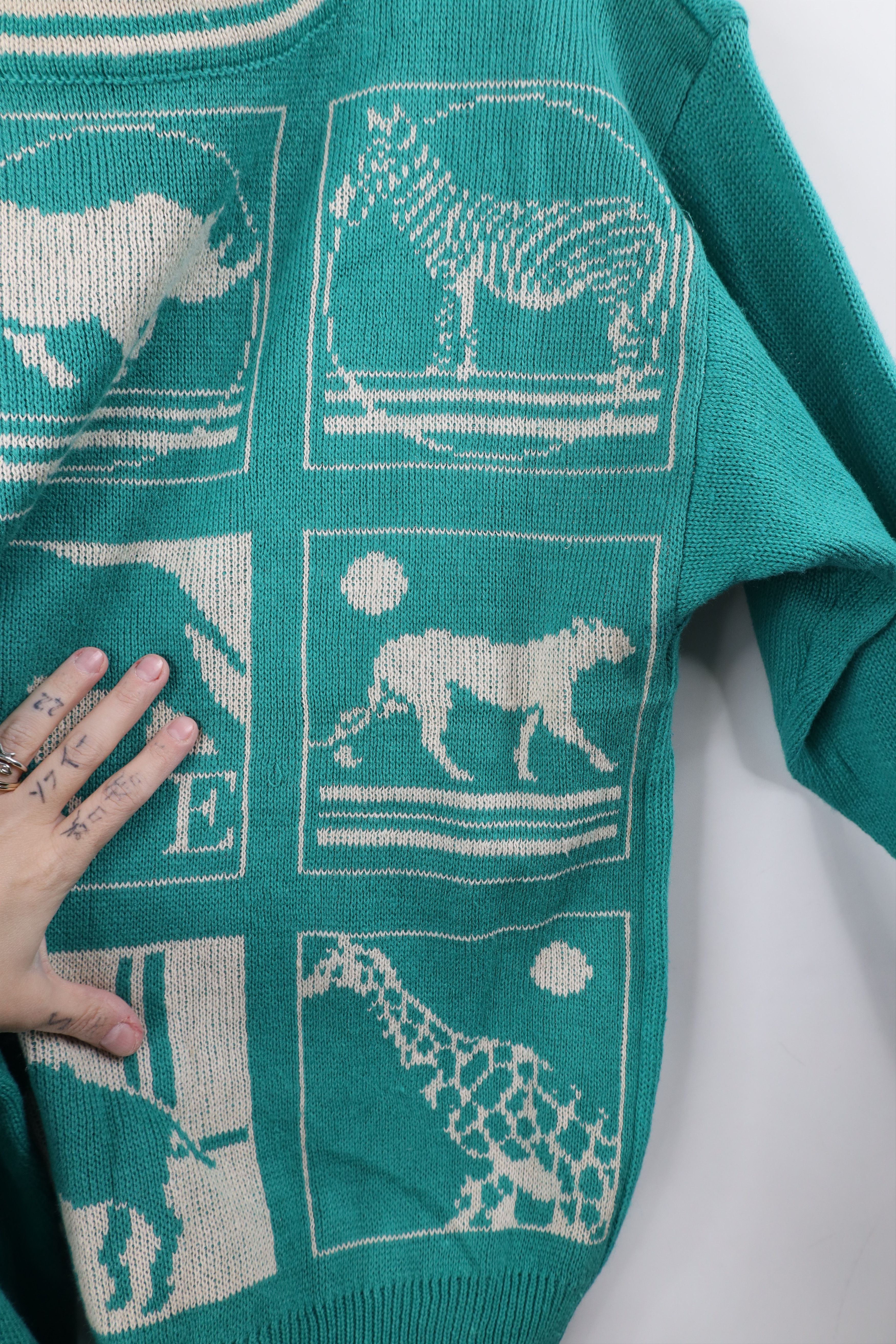 Vintage Vintage 90s Streetwear the Wildlife Safari Knit Sweater Teal Size S / US 4 / IT 40 - 6 Thumbnail