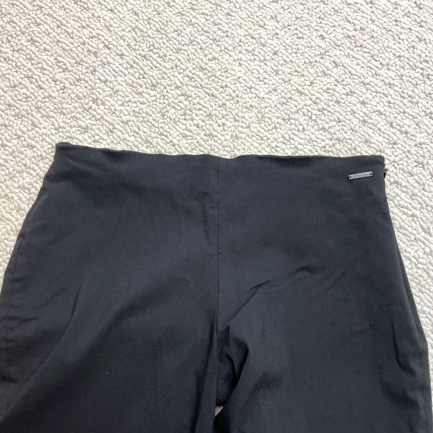 Vintage Tahari Pants Straight Leg Ankle Women's Sl S Black 29x27 Zip Pockets Stretch Knit Rayon Nylon Spandex Size 28" / US 6 / IT 42 - 6 Thumbnail