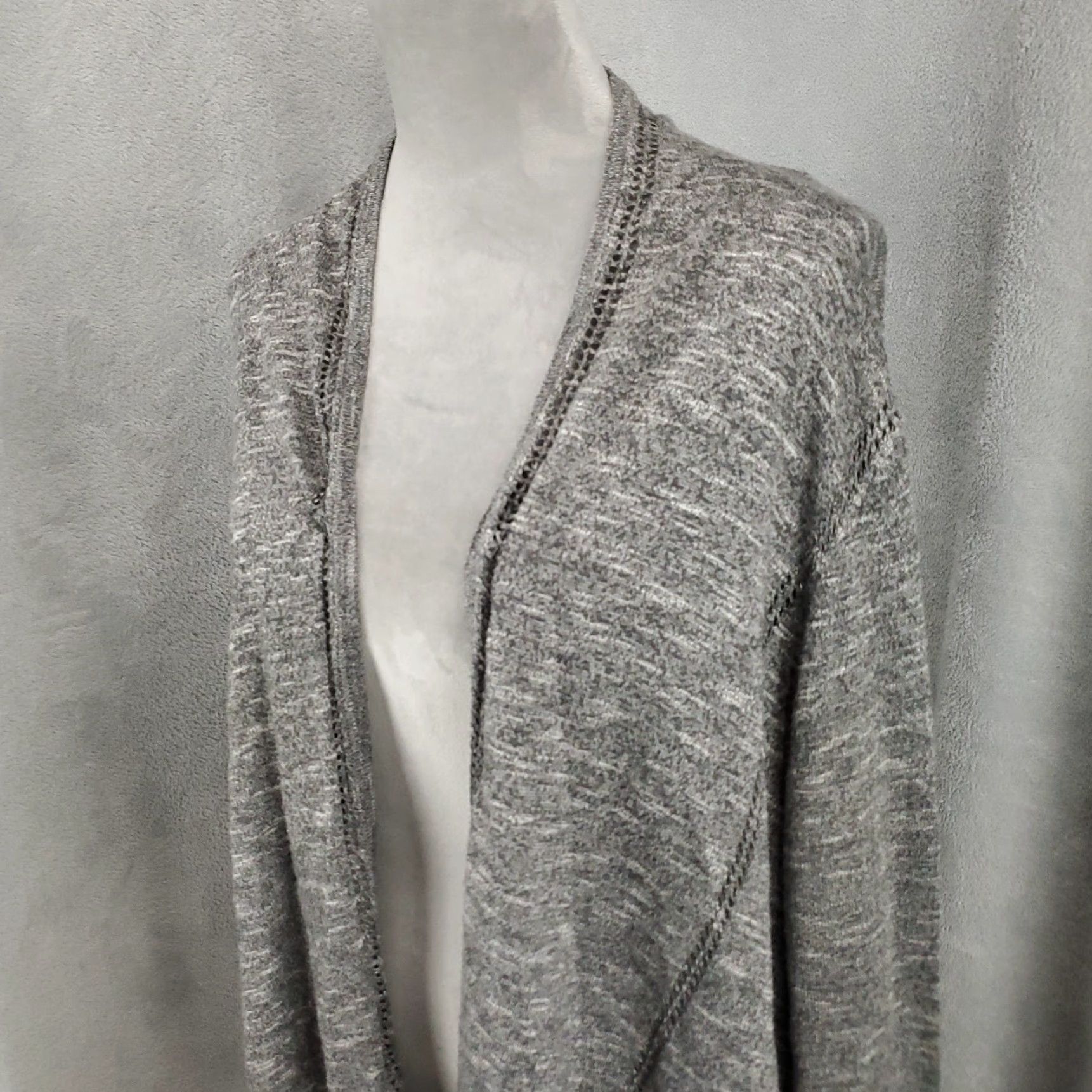 Vintage UMGEE Cardigan Womens M Flowey Gray Waterfall Open Front Knit Heathered Comfort Casual Bohemian Size M / US 6-8 / IT 42-44 - 2 Thumbnail