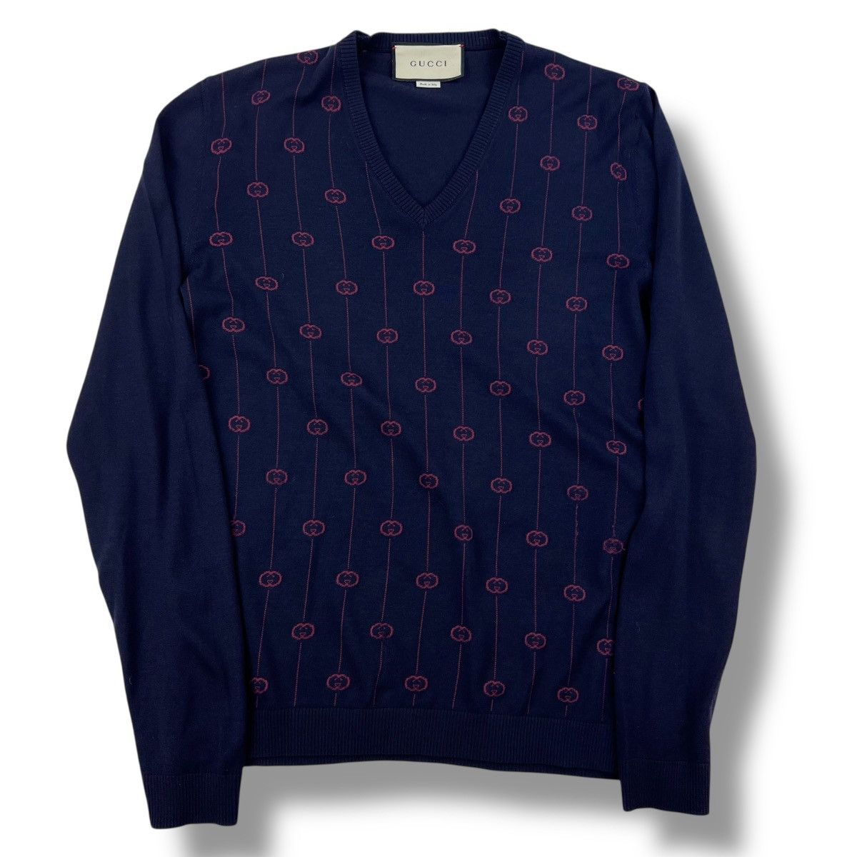 Gucci Gucci Navy V Neck Sweater Size US M / EU 48-50 / 2 - 2 Thumbnail