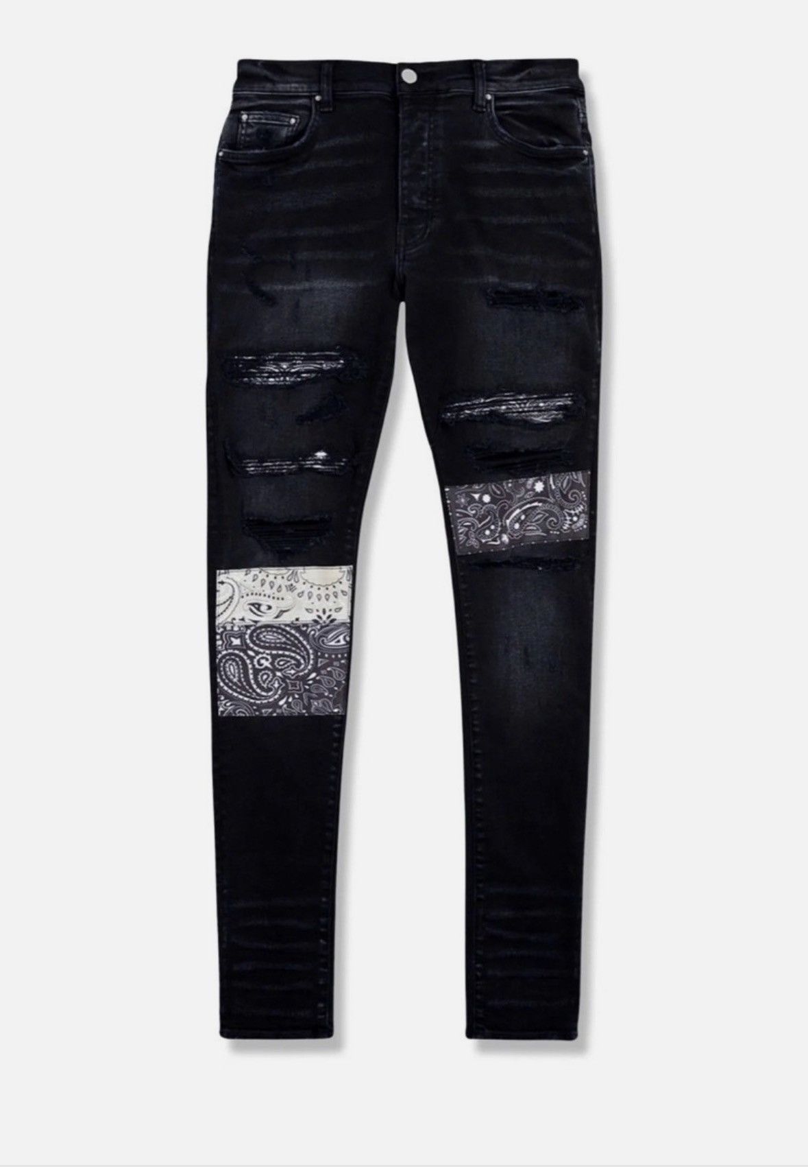 Amiri Amiri Black Bandana Patchwork Jeans Size US 31 - 1 Thumbnail