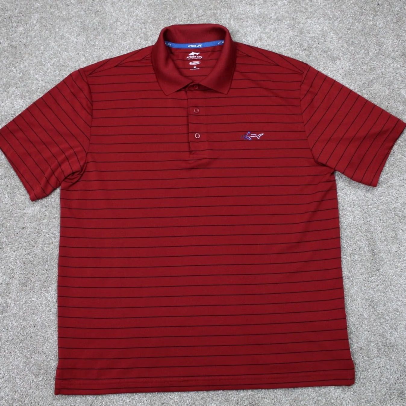 Vintage Greg Norman Attack Life Polo Shirt Mens Medium Red Striped Short Sleeve S/S Playdry Golf Pullover Life/Logo Sleeve Pattern Size US M / EU 48-50 / 2 - 2 Thumbnail