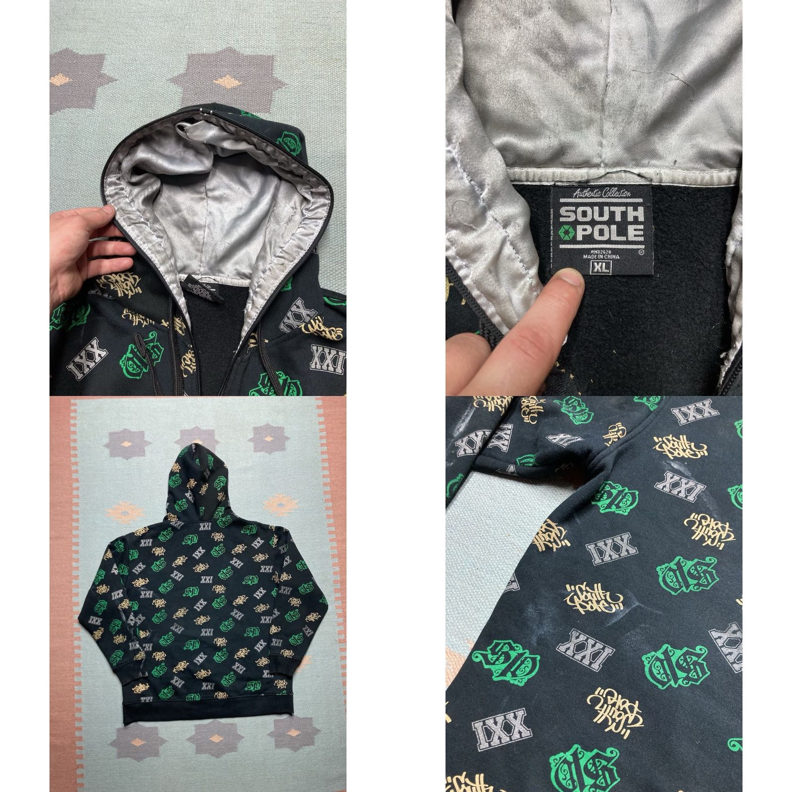 Southpole Vtg y2k Southpole Hoodie Full Zip All Over Print Streetwear Hip Hop Graffiti XL Mens Black Size US XL / EU 56 / 4 - 8 Thumbnail