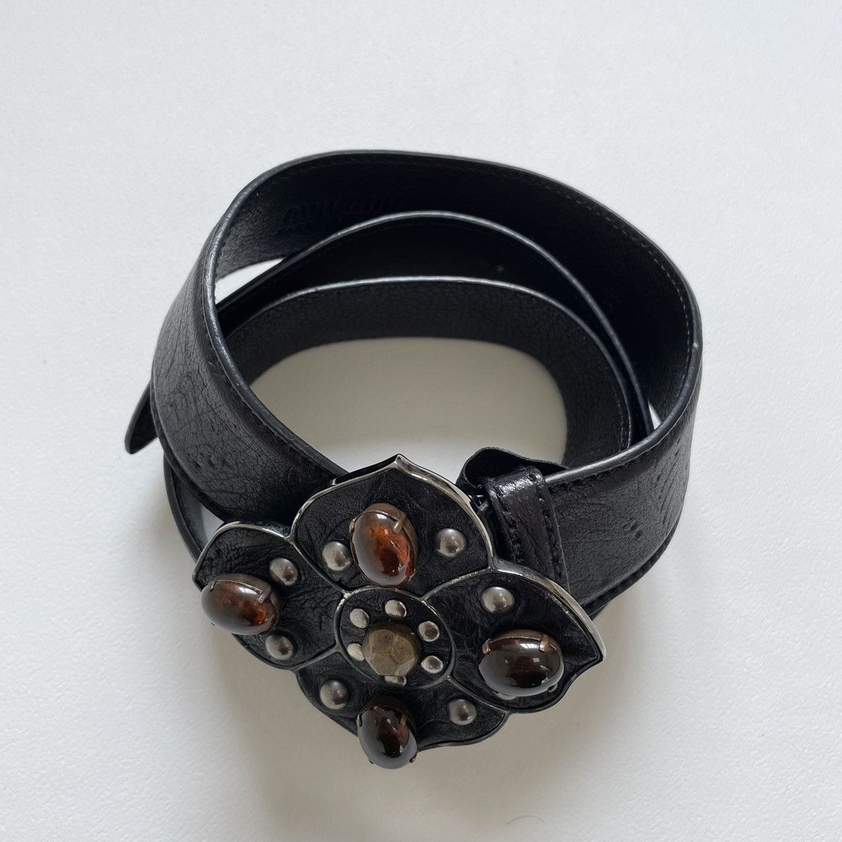 Miu Miu ‘Metal Flower Buckle’ Western Leather Belt Size 32 - 6 Thumbnail