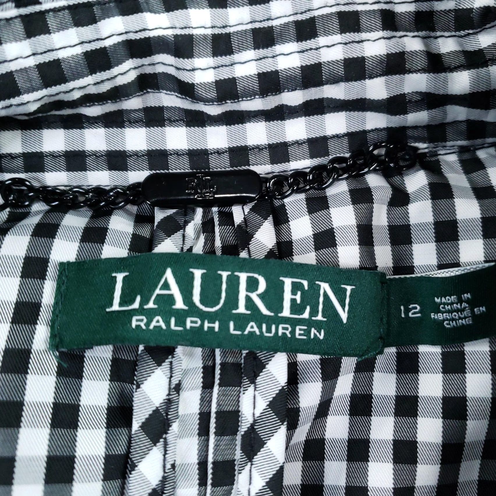 Ralph Lauren Lauren Ralph Lauren Coat Womens 12 Black Gingham Plaid Double Breasted Belted Trench Mid-Length Pockets Lined Button Buckle Check Pattern Size XL / US 12-14 / IT 48-50 - 5 Thumbnail