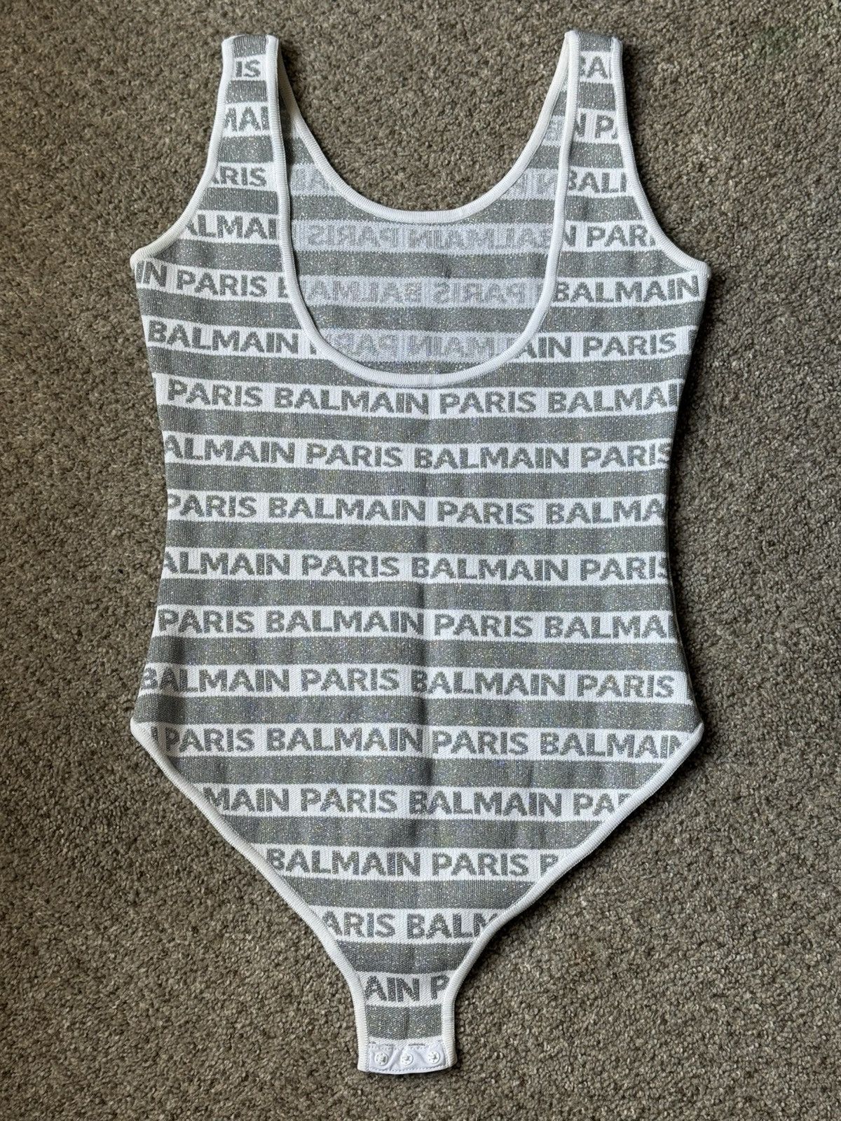 Balmain Balmain Paris Striped Bodysuit Gray/White Women’s 40 Size M / US 6-8 / IT 42-44 - 2 Thumbnail
