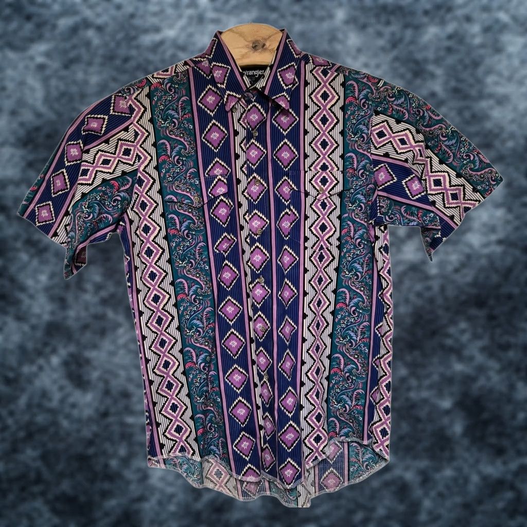 Wrangler VINTAGE Wrangler Brushpopper Shirt 16 Large Purple Aztec Rodeo Western Paisley Shirt Mens Size US L / EU 52-54 / 3 - 1 Thumbnail