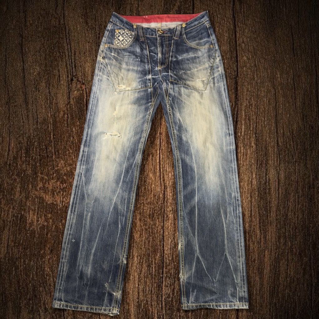 Japanese Brand 🔥🇯🇵 Osaka Big Train Boot Cut Distressed Denim Size US 32 / EU 48 - 2 Thumbnail