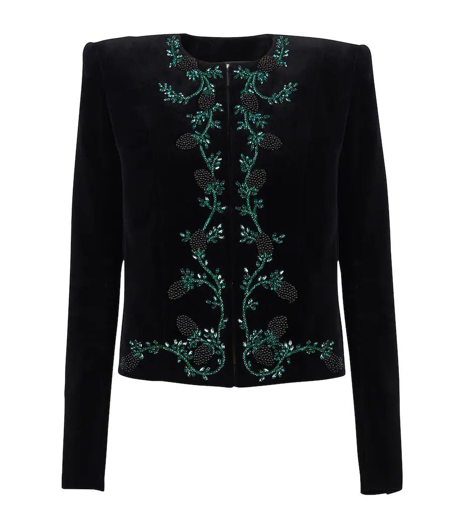 Balmain o1s1wg111025 Velvet Cropped Jacket in Black Size M / US 6-8 / IT 42-44 - 1 Thumbnail