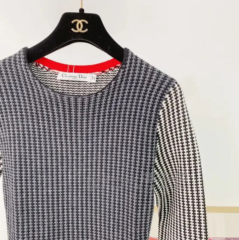 Dior Dior Gray Wool Houndstooth Long Sleeve Dress . Size S / US 4 / IT 40 - 2 Thumbnail