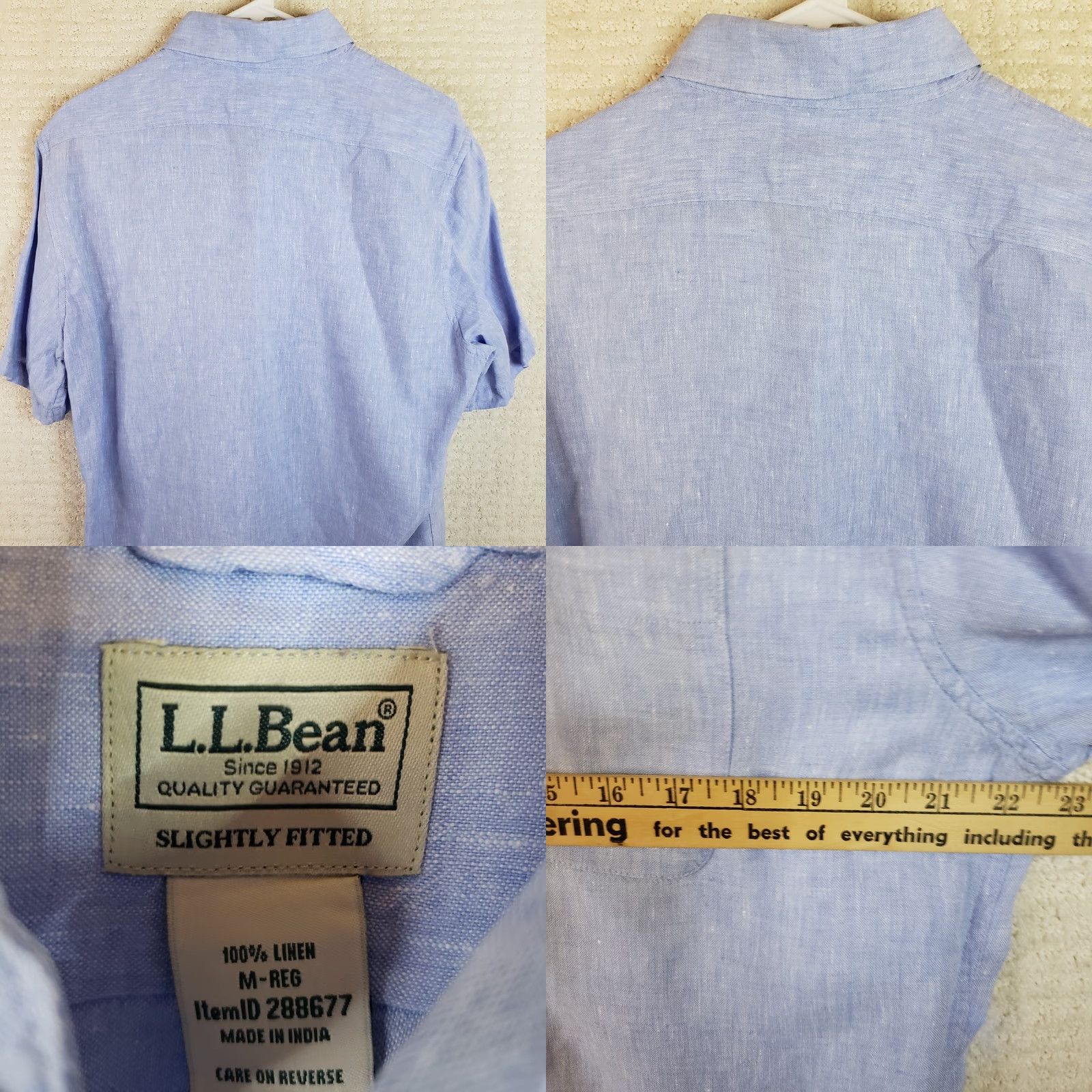 Vintage L.L.Bean Shirt Mens M Blue Linen Short Sleeve Button-Up Collared Lightweight Woven Striped Regular Fit Size US M / EU 48-50 / 2 - 8 Thumbnail