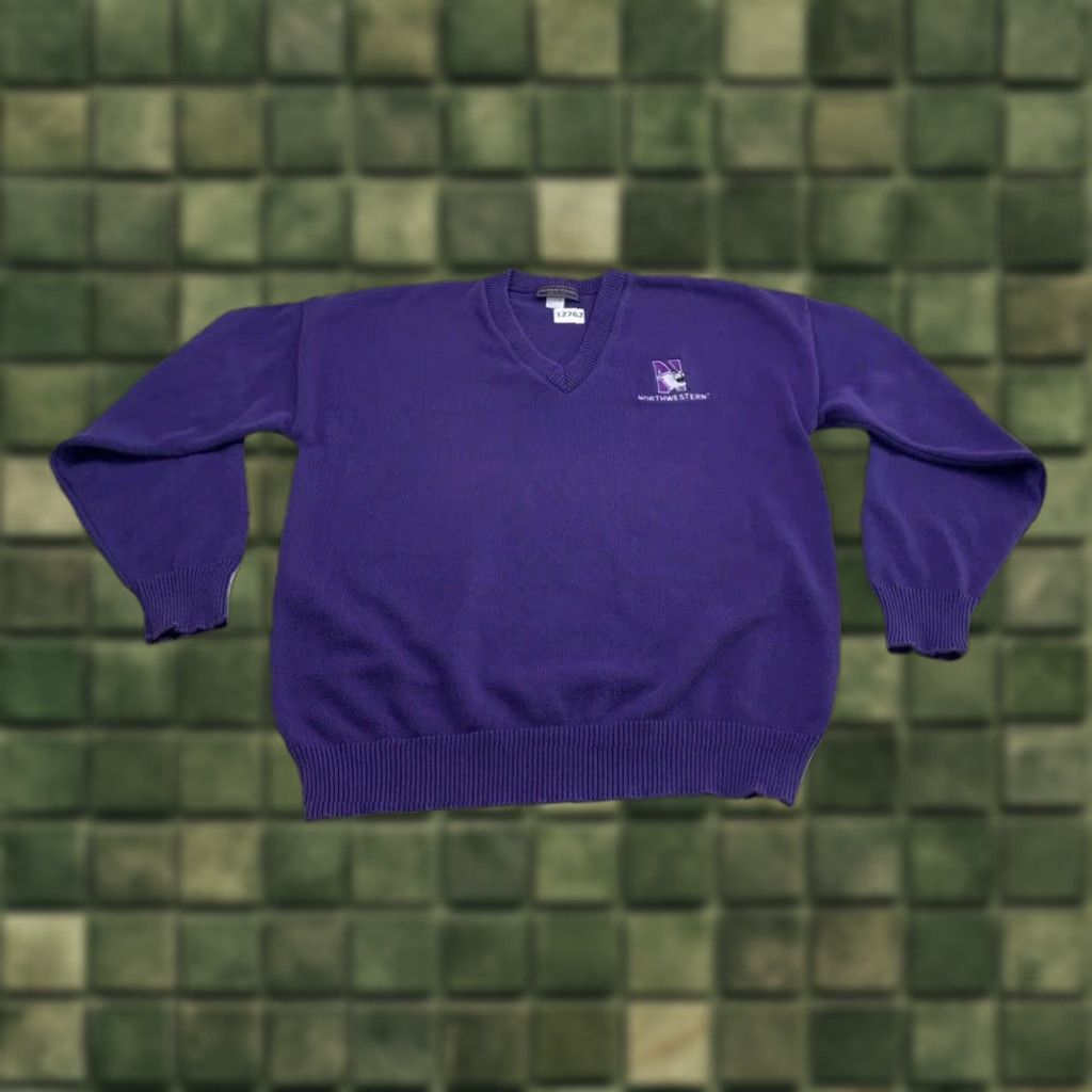 Vintage VINTAGE Andrew Rohan Northwestern Wildcats V Neck Sweater XL Mens Purple 90s USA Embroidered Logo Size US XL / EU 56 / 4 - 1 Thumbnail