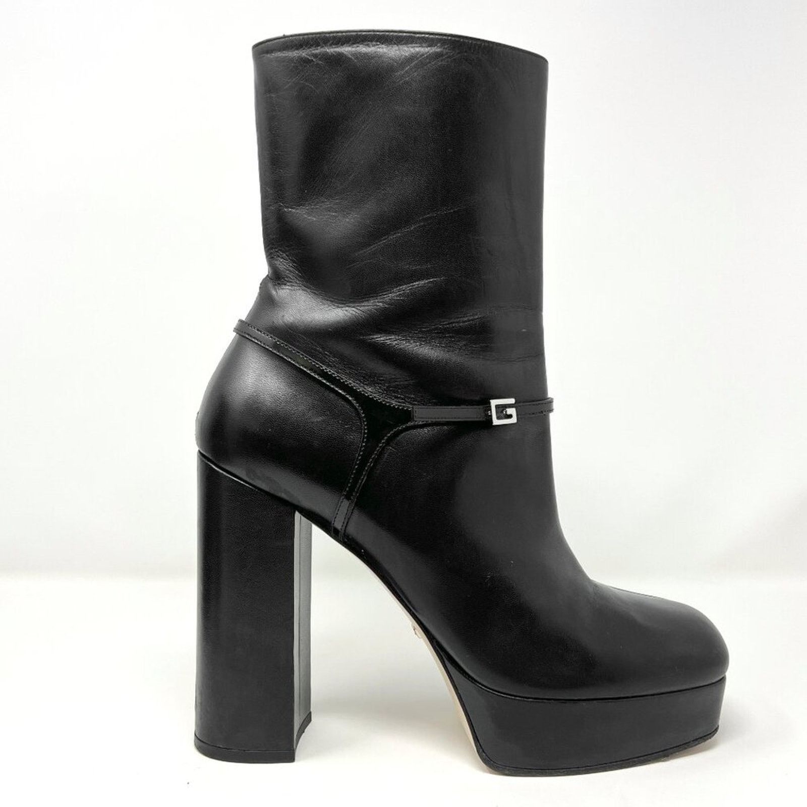 Gucci Gucci Black Leather Platform Block Heel Logo Mid Calf Boots Size US 11 / IT 41 - 3 Thumbnail