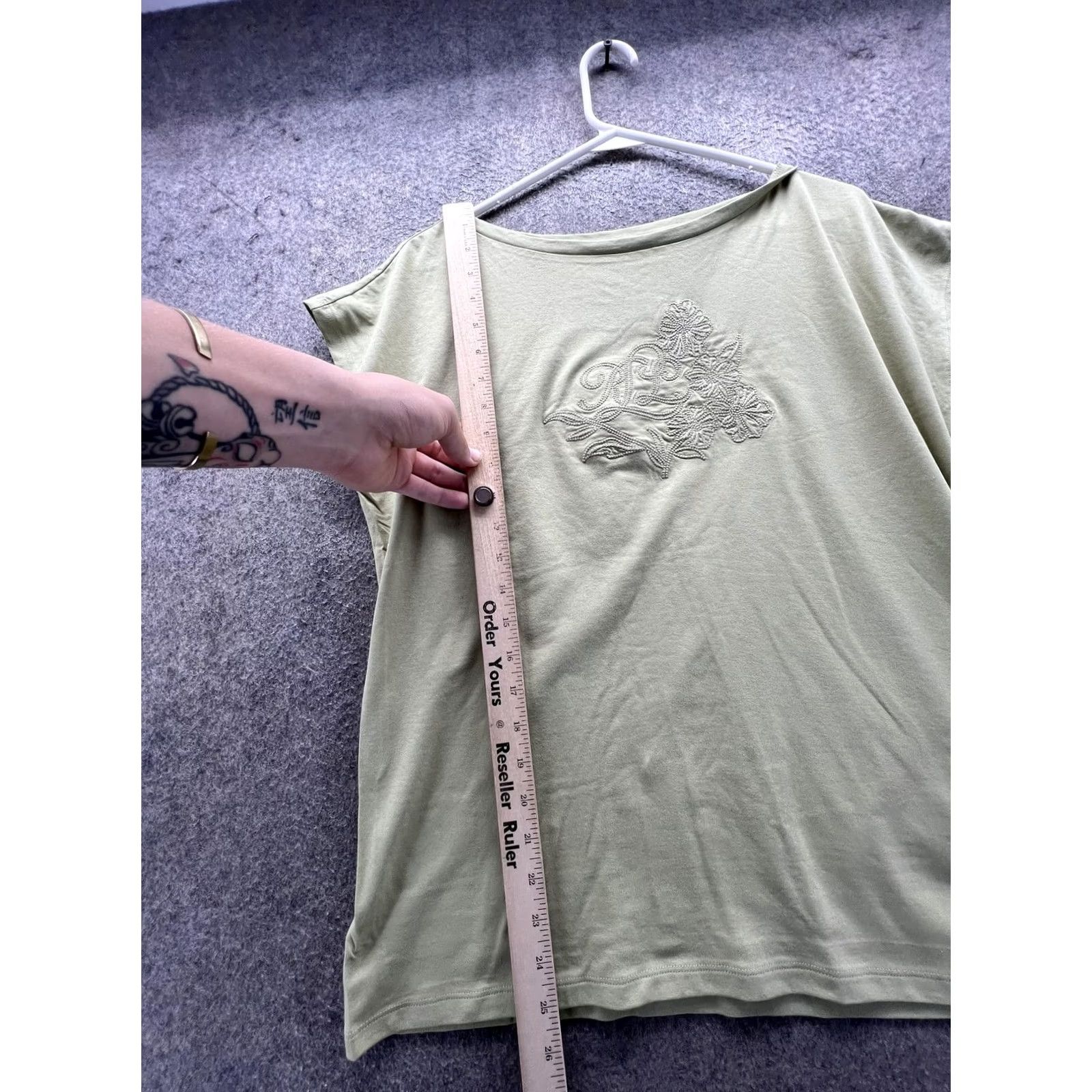 Ralph Lauren Lauren Ralph Lauren Shirt Womens Large Green Scoop Dolman Embroidered Jersey Size L / US 10 / IT 46 - 3 Thumbnail