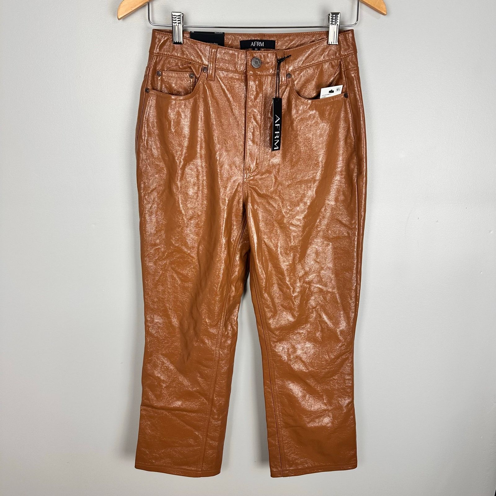 Other AFRM Revolve Heston Faux Camel Leather High Rise Pants 26 Size 26" / US 2 / IT 38 - 4 Thumbnail