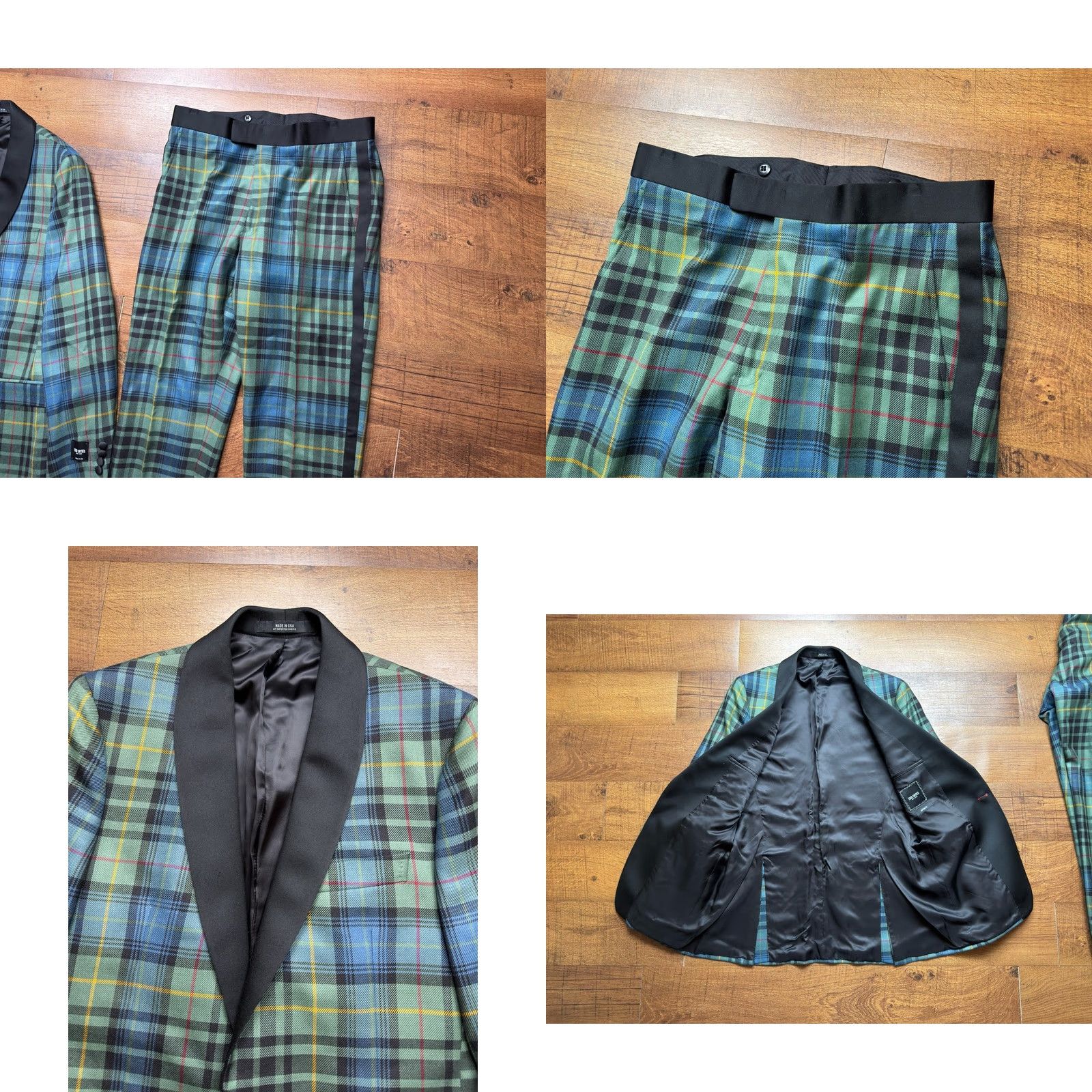 Todd Snyder NWT Todd Snyder Italian Peak Lapel Tuxedo Suit Wool Tartan Plaid Mens Size 40L Jacket Pants 2 Piece Green Wool Peak Taupe/Green? Size 40R - 8 Thumbnail