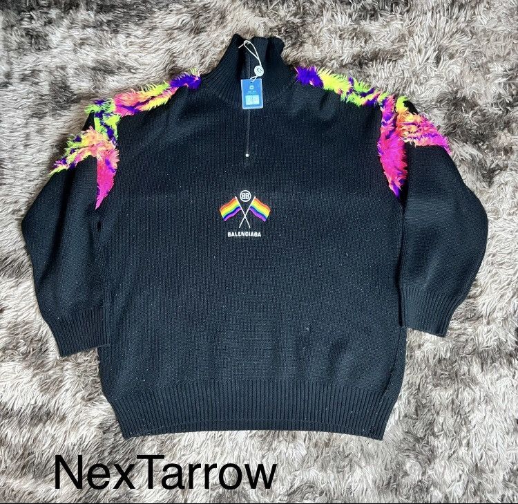 Balenciaga Balenciaga 18fw colorful flag and fur high neck sweater2412- Size US S / EU 44-46 / 1 - 1 Thumbnail