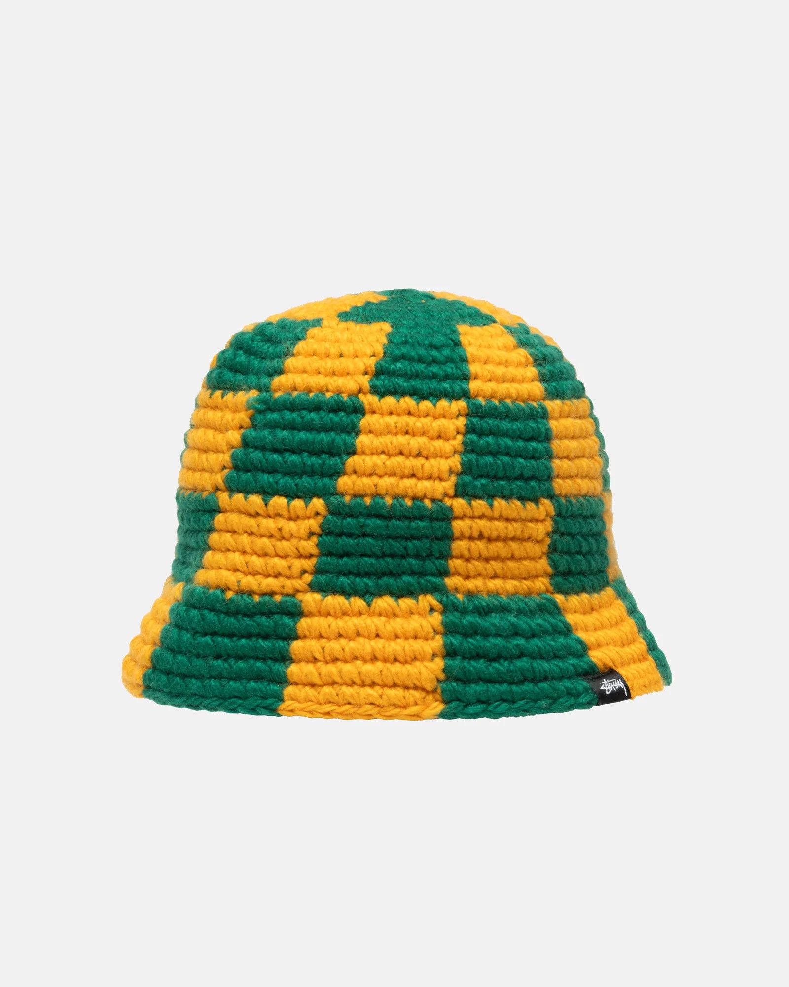 image of Stussy Bucket Hat Checker Knit in Green/Yellow, Men's