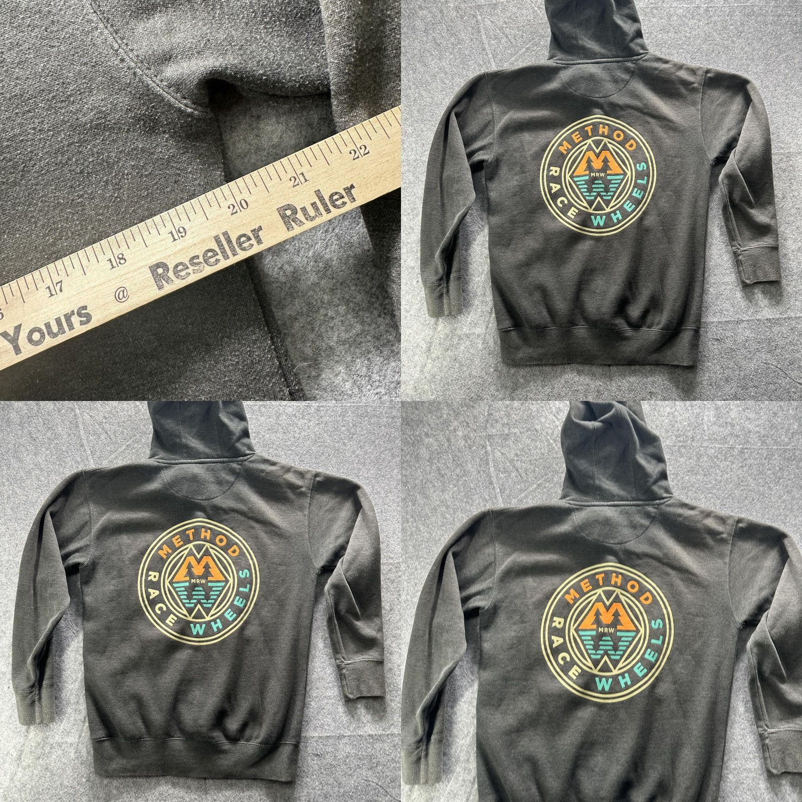 Vintage METHOD RACE WHEELS Hoodie Mens Medium Gray Graphic Print Pullover Sweatshirt Knit Fleece USA Size US M / EU 48-50 / 2 - 9 Thumbnail