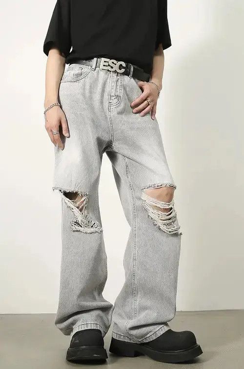 Other Distressed Denim Wide Leg Ripped Jeans Size US 32 / EU 48 - 2 Thumbnail