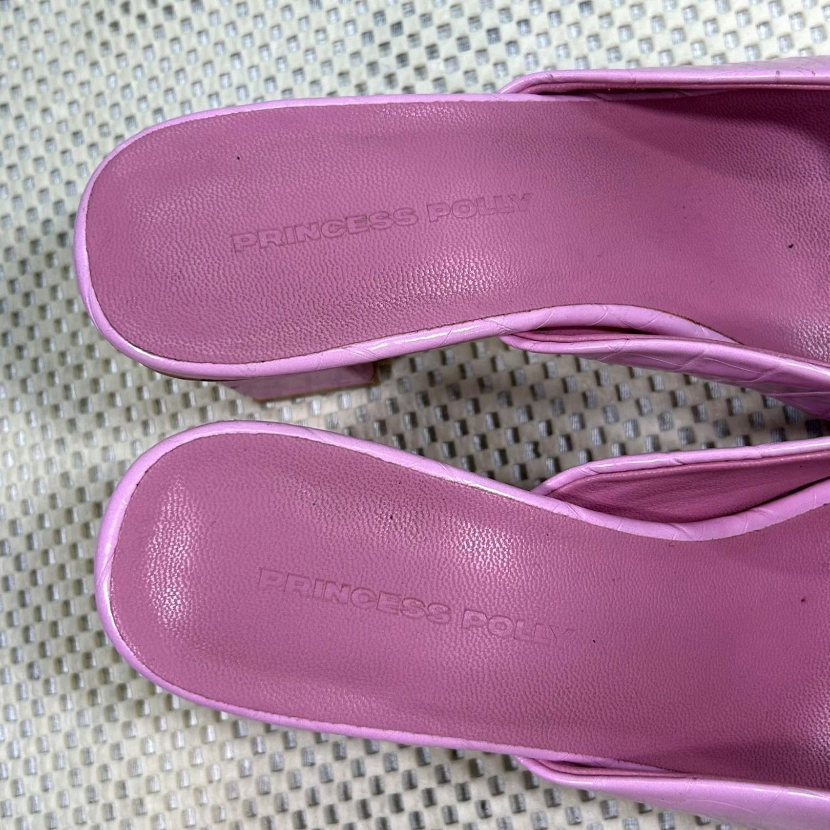 PRINCESS POLLY Princess Polly Pink Faux Leather Croc Mules Block Heel Square Toe Sandal Heels 8 Womens Size US 8 / IT 38 - 4 Thumbnail