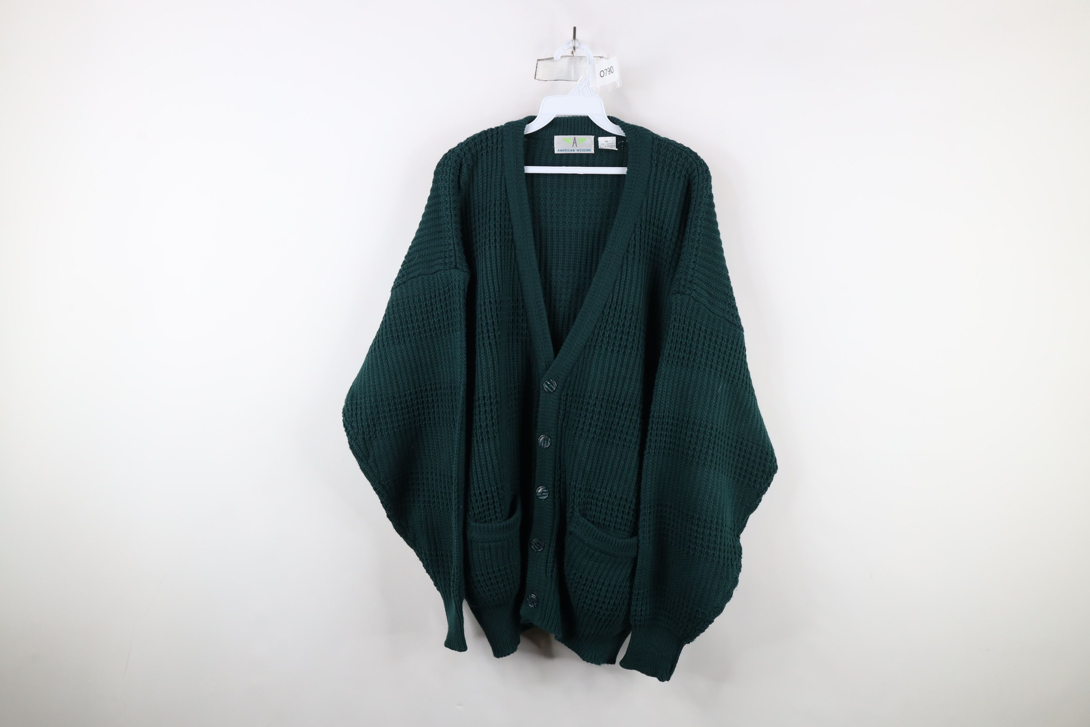 Vintage Vintage 90s Streetwear Ribbed Knit Cardigan Sweater Green Size US XL / EU 56 / 4 - 1 Thumbnail