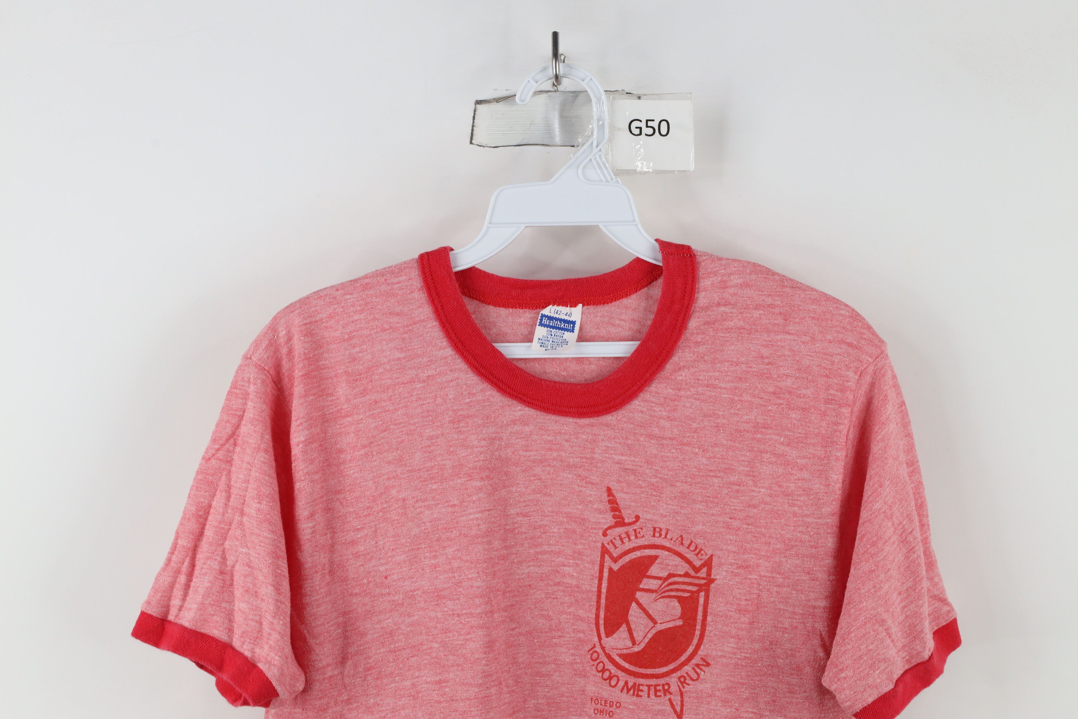 Vintage Vintage 70s 80s 10,000 Meter Run Ringer T-Shirt Red USA Size US L / EU 52-54 / 3 - 2 Thumbnail
